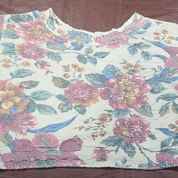 VINTAGE 1990s Objects D'art Floral Cropped Boat Neck Knit Crop Top Sweater Sz: S - Picture 2 of 7